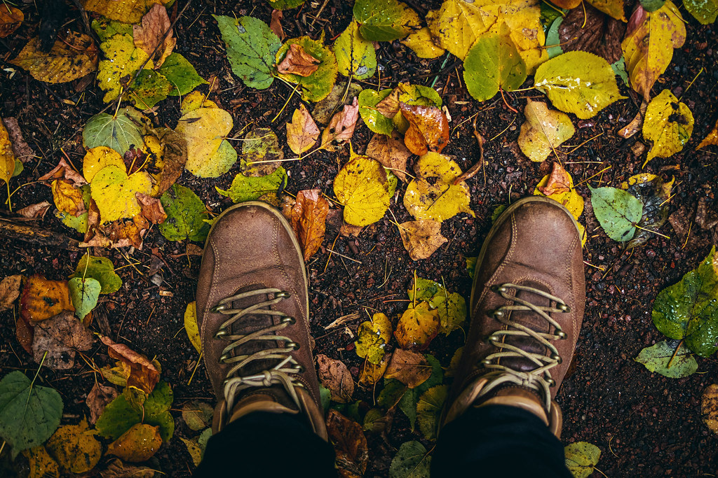 Walking outdoors on an autumn path